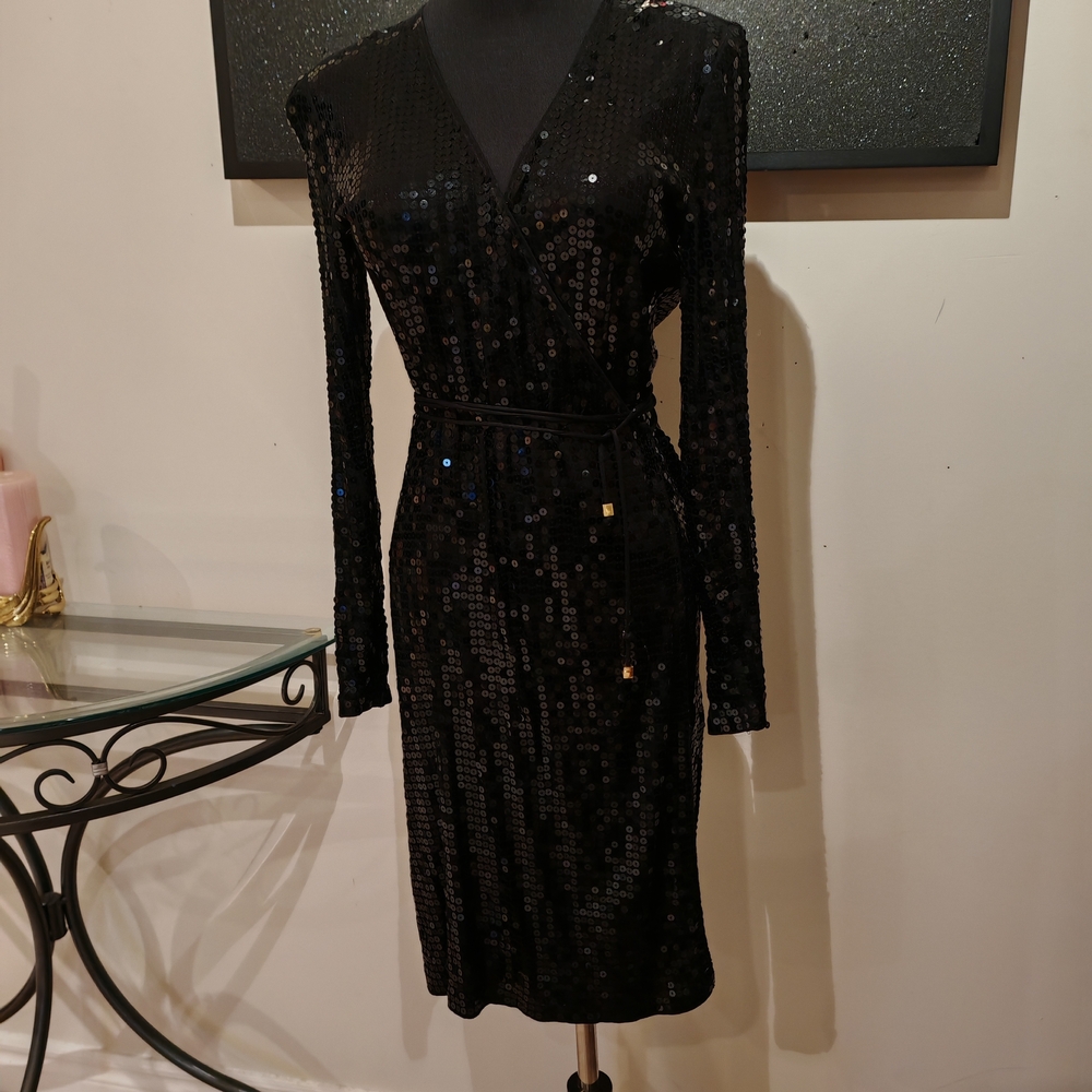 Michael Kors Black Sequin Wrap Dress - size XS or S - Picture 9 of 14